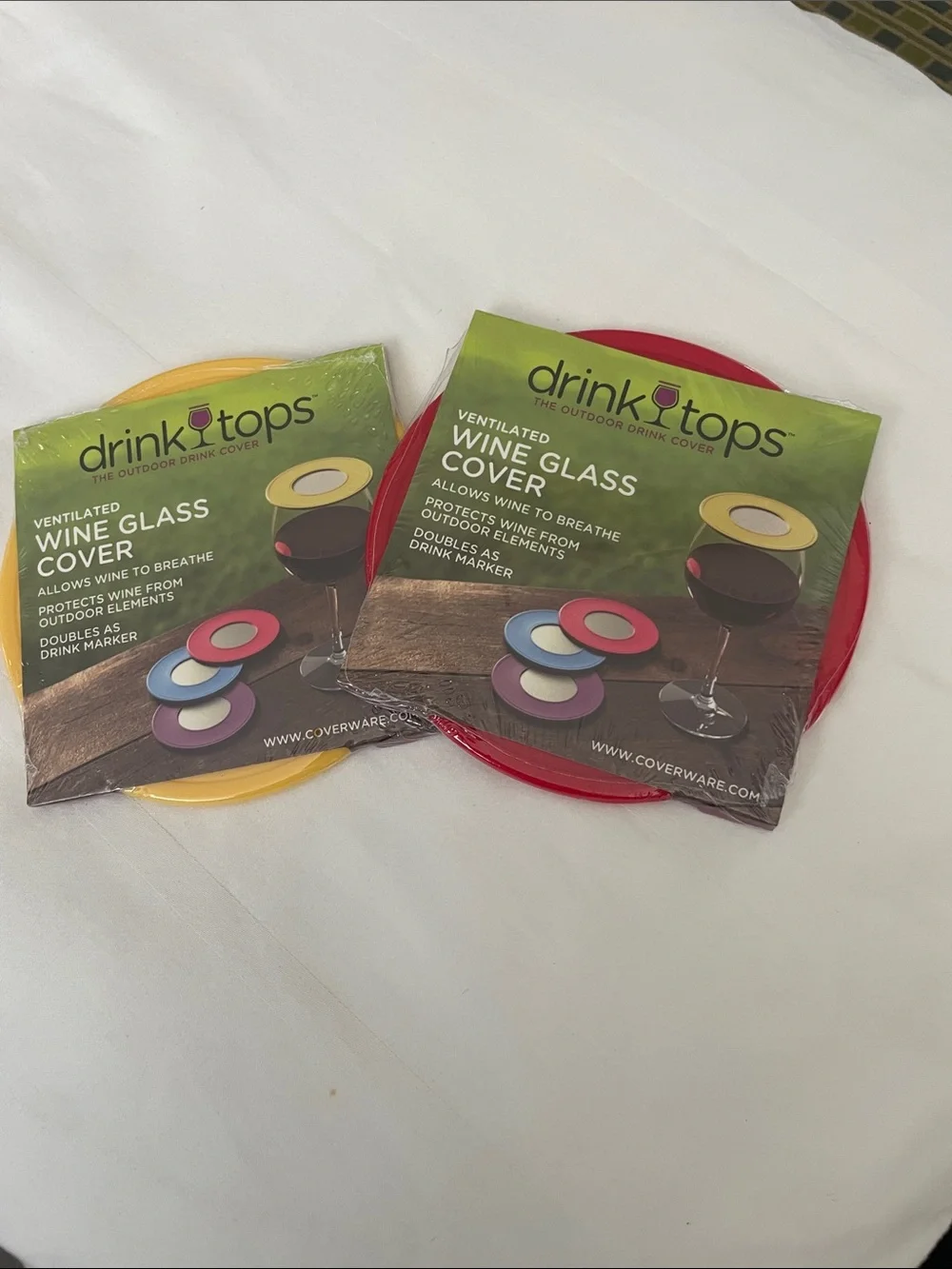 Ventilated Wine Glass Covers - Red & Yellow pack of Two - Picture 2 of 4